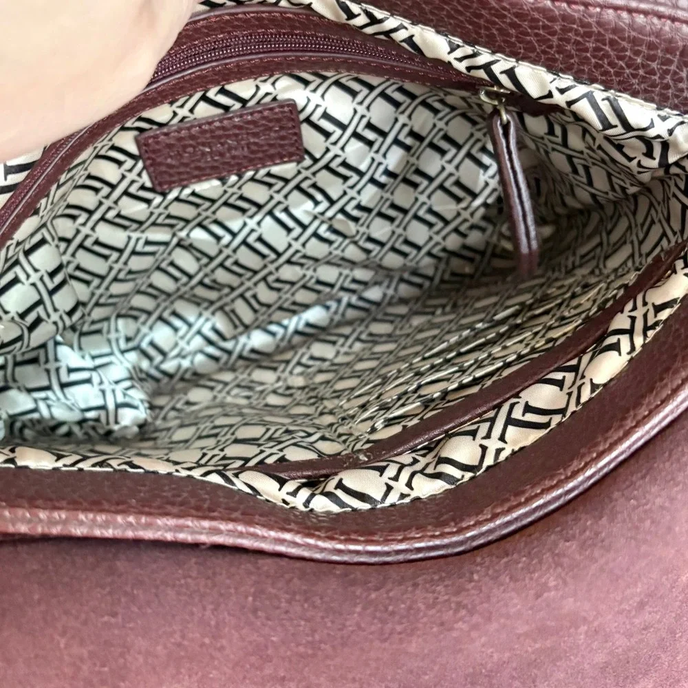 Tignanello Burgundy Pebbled Leather Suede Double Foldover Crossbody Shoulder Bag - Picture 13 of 16